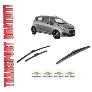 Set 3 stergatoare CHEVROLET SPARK (M300) din 2010, pentru parbriz si luneta fata si spate auto, Bosch Twin-Aerotwin Retrofit, din cauciuc siliconat rezistent, 4 Stickere Auto CHEVROLET