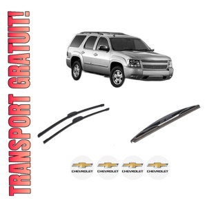 Set 3 stergatoare CHEVROLET TAHOE (B2W) din 1999-2006, pentru parbriz si luneta fata si spate auto, Bosch Twin-Aerotwin Retrofit, din cauciuc siliconat rezistent, 4 Stickere Auto CHEVROLET