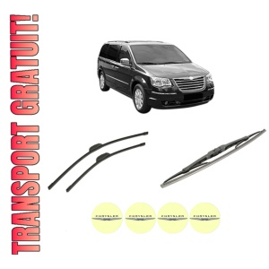 Set 3 stergatoare CHRYSLER GRAND VOYAGER V (RT) din 2008-2011, pentru parbriz si luneta fata si spate auto, Bosch Twin-Aerotwin Retrofit, din cauciuc siliconat rezistent, 4 Stickere Auto CHRYSLER