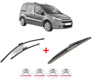 Set 3 stergatoare CITROEN BERLINGO MULTISPACE (B9) din 2008 - 2021, pentru parbriz si luneta fata si spate auto, Bosch Twin, din cauciuc siliconat rezistent, 4 Stickere Auto CITROEN v8351