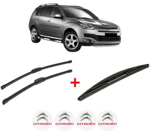 Set 3 stergatoare CITROEN C-CROSSER (VU_, VV_) din 2007 - 2012, pentru parbriz si luneta fata si spate auto, Bosch Twin, din cauciuc siliconat rezistent, 4 Stickere Auto CITROEN v5831