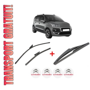 Set 3 stergatoare CITROEN C3 PICASSO (SH_) din 2008 - 2017, pentru parbriz si luneta fata si spate auto, Valeo Silencio, din cauciuc siliconat rezistent, 4 Stickere Auto CITROEN