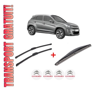 Set 3 stergatoare CITROEN C4 AIRCROSS din 2012, pentru parbriz si luneta fata si spate auto, Bosch Twin, din cauciuc siliconat rezistent, 4 Stickere Auto CITROEN
