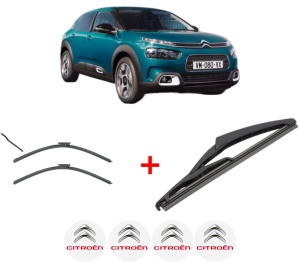 Set 3 stergatoare CITROEN C4 CACTUS Van (0B_, 0P_) din 2019, pentru parbriz si luneta fata si spate auto, Valeo Silencio, din cauciuc siliconat rezistent, 4 Stickere Auto CITROEN v12850