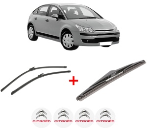 Set 3 stergatoare CITROEN C4 I (LC_) din 2004 - 2012, pentru parbriz si luneta fata si spate auto, Bosch Twin, din cauciuc siliconat rezistent, 4 Stickere Auto CITROEN v6491