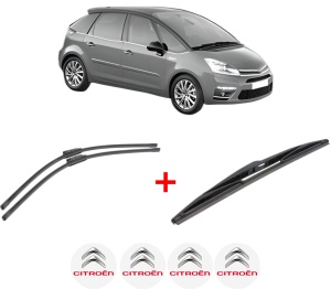 Set 3 stergatoare CITROEN C4 PICASSO I MPV (UD_) din 2006 - 2013, pentru parbriz si luneta fata si spate auto, Bosch Twin, din cauciuc siliconat rezistent, 4 Stickere Auto CITROEN v8471