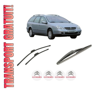 Set 3 stergatoare CITROEN C5 I Estate Van (DE_) din 2002-2004, pentru parbriz si luneta fata si spate auto, Bosch Twin-Aerotwin Retrofit, din cauciuc siliconat rezistent, 4 Stickere Auto CITROEN