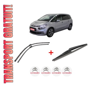 Set 3 stergatoare CITROEN GRAND C4 SPACETOURER (3A_, 3E_) din 2018 - 2019, pentru parbriz si luneta fata si spate auto, Valeo Silencio, din cauciuc siliconat rezistent, 4 Stickere Auto CITROEN