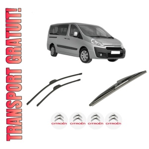 Set 3 stergatoare CITROEN JUMPY II (VF7) din 2007-2016, pentru parbriz si luneta fata si spate auto, Bosch Twin-Aerotwin Retrofit, din cauciuc siliconat rezistent, 4 Stickere Auto CITROEN