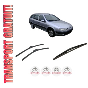Set 3 stergatoare CITROEN XSARA Estate Van din 1999-2005, pentru parbriz si luneta fata si spate auto, Bosch Twin-Aerotwin Retrofit, din cauciuc siliconat rezistent, 4 Stickere Auto CITROEN