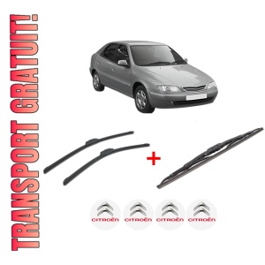 Set 3 stergatoare CITROEN XSARA (N1) din 1997 - 2005, pentru parbriz si luneta fata si spate auto, Bosch Twin, din cauciuc siliconat rezistent, 4 Stickere Auto CITROEN