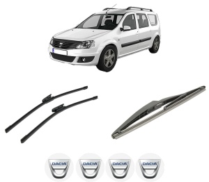 Set 3 stergatoare DACIA LOGAN MCV II din 2013-2019, pentru parbriz si luneta fata si spate auto, Bosch Twin-Aerotwin, din cauciuc siliconat rezistent, 4 Stickere Auto DACIA - Img 2