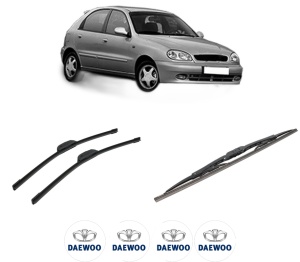 Set 3 stergatoare DAEWOO LANOS (KLAT) din 1997, pentru parbriz si luneta fata si spate auto, Bosch Twin-Aerotwin Retrofit, din cauciuc siliconat rezistent, 4 Stickere Auto DAEWOO - Img 2