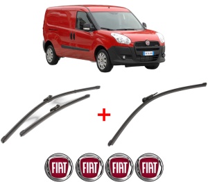 Set 3 stergatoare FIAT DOBLO Cargo (263_) din 2010 - 2023, pentru parbriz si luneta fata si spate auto, Valeo Silencio Xtrm, din cauciuc siliconat rezistent, 4 Stickere Auto FIAT v12545