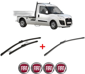 Set 3 stergatoare FIAT DOBLO Platform/Chassis (263_) din 2010 - 2023, pentru parbriz si luneta fata si spate auto, Bosch Aerotwin, din cauciuc siliconat rezistent, 4 Stickere Auto FIAT v4511