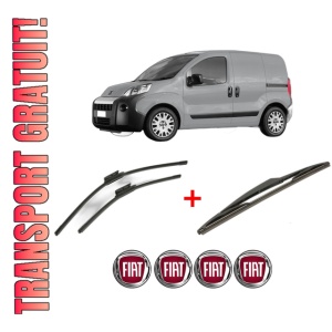 Set 3 stergatoare FIAT FIORINO Box Body/MPV (225_) din 2007, pentru parbriz si luneta fata si spate auto, Bosch Twin, din cauciuc siliconat rezistent, 4 Stickere Auto FIAT
