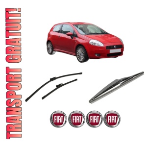 Set 3 stergatoare FIAT GRANDE PUNTO (199_) din 2005-2015, pentru parbriz si luneta fata si spate auto, Bosch Twin-Aerotwin Multi, din cauciuc siliconat rezistent, 4 Stickere Auto FIAT