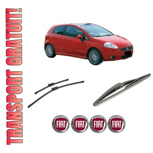 Set 3 stergatoare FIAT PANDA (312_, 319_) din 2012-2022, pentru parbriz si luneta fata si spate auto, Bosch Twin-Aerotwin, din cauciuc siliconat rezistent, 4 Stickere Auto FIAT