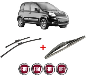 Set 3 stergatoare FIAT PANDA VAN (312_, 519_) din 2012, pentru parbriz si luneta fata si spate auto, Bosch Twin, din cauciuc siliconat rezistent, 4 Stickere Auto FIAT v7451