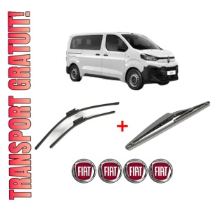Set 3 stergatoare FIAT SCUDO Bus din 2007 - 2023, pentru parbriz si luneta fata si spate auto, Bosch Twin, din cauciuc siliconat rezistent, 4 Stickere Auto FIAT