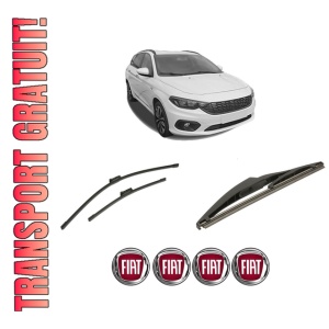 Set 3 stergatoare FIAT TIPO Estate (356_, 357_) din 2016-2022, pentru parbriz si luneta fata si spate auto, Bosch Twin-Aerotwin, din cauciuc siliconat rezistent, 4 Stickere Auto FIAT