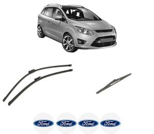 Set 3 stergatoare FORD C-MAX II (DXA/CB7, DXA/CEU) din 2010-2019, pentru parbriz si luneta fata si spate auto, Bosch Twin-Aerotwin, din cauciuc siliconat rezistent, 4 Stickere Auto FORD - Img 2