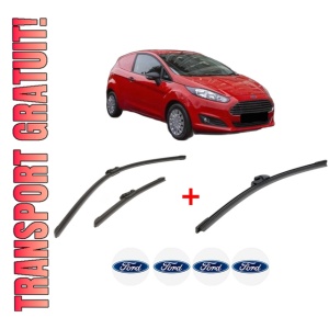 Set 3 stergatoare FORD FIESTA VII Van din 2018, pentru parbriz si luneta fata si spate auto, Bosch Aerotwin, din cauciuc siliconat rezistent, 4 Stickere Auto FORD