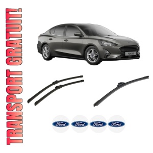Set 3 stergatoare FORD FOCUS IV Saloon (HM) din 2018-2024, pentru parbriz si luneta fata si spate auto, Bosch Aerotwin-Aerotwin, din cauciuc siliconat rezistent, 4 Stickere Auto FORD