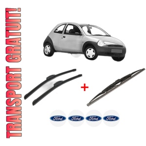 Set 3 stergatoare FORD KA (RB_) din 1996 - 2008, pentru parbriz si luneta fata si spate auto, Bosch Twin, din cauciuc siliconat rezistent, 4 Stickere Auto FORD