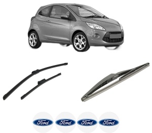 Set 3 stergatoare FORD KA (RU8) din 2008-2016, pentru parbriz si luneta fata si spate auto, Bosch Twin-Aerotwin, din cauciuc siliconat rezistent, 4 Stickere Auto FORD - Img 2