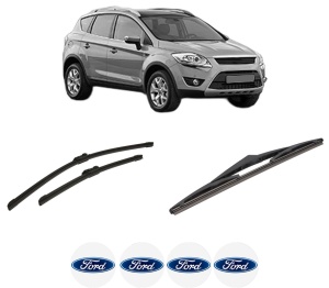 Set 3 stergatoare FORD KUGA I din 2008-2012, pentru parbriz si luneta fata si spate auto, Bosch Twin-Aerotwin, din cauciuc siliconat rezistent, 4 Stickere Auto FORD - Img 2