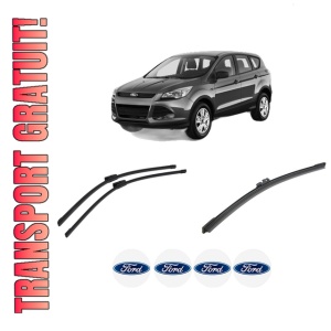 Set 3 stergatoare FORD KUGA II VAN din 2014-2019, pentru parbriz si luneta fata si spate auto, Bosch Aerotwin-Aerotwin Multi, din cauciuc siliconat rezistent, 4 Stickere Auto FORD