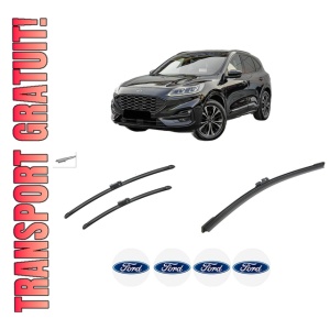 Set 3 stergatoare FORD KUGA III (DFK) din 2019-2024, pentru parbriz si luneta fata si spate auto, Bosch Aerotwin-Aerotwin, din cauciuc siliconat rezistent, 4 Stickere Auto FORD