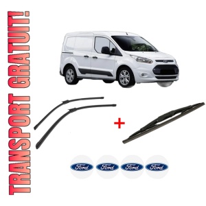 Set 3 stergatoare FORD TRANSIT CONNECT MPV din 2013, pentru parbriz si luneta fata si spate auto, Bosch Twin, din cauciuc siliconat rezistent, 4 Stickere Auto FORD