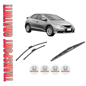 Set 3 stergatoare HONDA CIVIC IX (FK) din 2012-2016, pentru parbriz si luneta fata si spate auto, Bosch Twin-Aerotwin Retrofit, din cauciuc siliconat rezistent, 4 Stickere Auto HONDA