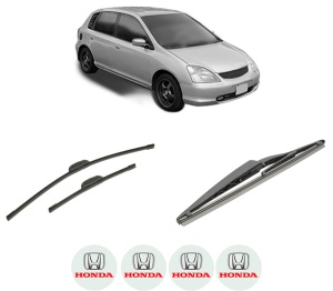 Set 3 stergatoare HONDA CIVIC VII Hatchback (EU, EP, EV) din 2000-2005, pentru parbriz si luneta fata si spate auto, Bosch Twin-Aerotwin Retrofit, din cauciuc siliconat rezistent, 4 Stickere Auto HONDA - Img 2