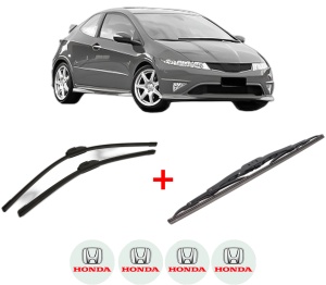 Set 3 stergatoare HONDA CIVIC VIII Hatchback (FN, FK) din 2005 - 2012, pentru parbriz si luneta fata si spate auto, Bosch Twin, din cauciuc siliconat rezistent, 4 Stickere Auto HONDA v11111