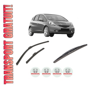 Set 3 stergatoare HONDA JAZZ III (GE_, GG_, GP_, ZA_) din 2008-2014, pentru parbriz si luneta fata si spate auto, Bosch Twin-Aerotwin Retrofit, din cauciuc siliconat rezistent, 4 Stickere Auto HONDA