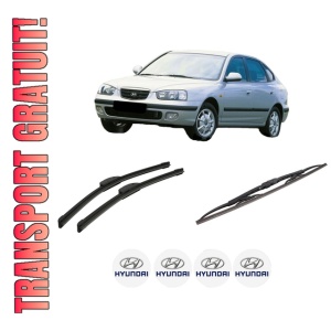 Set 3 stergatoare HYUNDAI ELANTRA III (XD) din 2000-2006, pentru parbriz si luneta fata si spate auto, Bosch Twin-Aerotwin Retrofit, din cauciuc siliconat rezistent, 4 Stickere Auto HYUNDAI