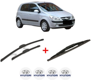 Set 3 stergatoare HYUNDAI GETZ (TB) din 2002 - 2010, pentru parbriz si luneta fata si spate auto, Bosch Twin, din cauciuc siliconat rezistent, 4 Stickere Auto HYUNDAI v10451