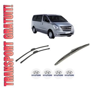 Set 3 stergatoare HYUNDAI H-1 Travel (TQ) din 2008-2011, pentru parbriz si luneta fata si spate auto, Bosch Twin-Aerotwin Retrofit, din cauciuc siliconat rezistent, 4 Stickere Auto HYUNDAI