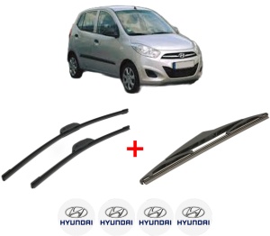 Set 3 stergatoare HYUNDAI i10 I (PA) din 2007 - 2018, pentru parbriz si luneta fata si spate auto, Bosch Twin, din cauciuc siliconat rezistent, 4 Stickere Auto HYUNDAI v3066