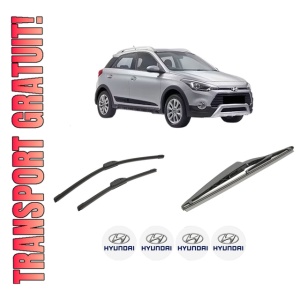 Set 3 stergatoare HYUNDAI i20 ACTIVE (IB, GB) din 2015-2018, pentru parbriz si luneta fata si spate auto, Bosch Twin-Aerotwin Retrofit, din cauciuc siliconat rezistent, 4 Stickere Auto HYUNDAI