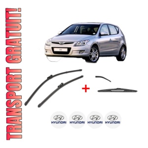 Set 3 stergatoare HYUNDAI i30 Estate (FD) din 2007 - 2012, pentru parbriz si luneta fata si spate auto, Valeo Silencio, din cauciuc siliconat rezistent, 4 Stickere Auto HYUNDAI