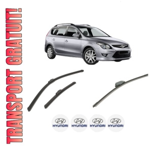 Set 3 stergatoare HYUNDAI i30 Estate (GD) din 2012-2017, pentru parbriz si luneta fata si spate auto, Bosch Aerotwin-Aerotwin Retrofit, din cauciuc siliconat rezistent, 4 Stickere Auto HYUNDAI