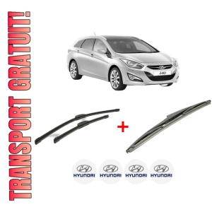 Set 3 stergatoare HYUNDAI i40 I CW (VF) din 2011 - 2019, pentru parbriz si luneta fata si spate auto, Bosch Twin, din cauciuc siliconat rezistent, 4 Stickere Auto HYUNDAI