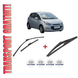 Set 3 stergatoare HYUNDAI ix20 (JC) din 2010 - 2019, pentru parbriz si luneta fata si spate auto, Valeo Silencio, din cauciuc siliconat rezistent, 4 Stickere Auto HYUNDAI