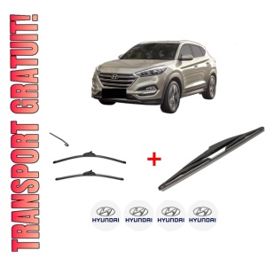 Set 3 stergatoare HYUNDAI TUCSON (TL, TLE) din 2015 - 2023, pentru parbriz si luneta fata si spate auto, Valeo Silencio, din cauciuc siliconat rezistent, 4 Stickere Auto HYUNDAI