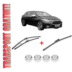 Set 3 stergatoare INFINITI Q30 din 2015, pentru parbriz si luneta fata si spate auto, Valeo Silencio Xtrm, din cauciuc siliconat rezistent, 4 Stickere Auto INFINITI
