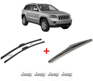 Set 3 stergatoare JEEP GRAND CHEROKEE IV (WK, WK2) din 2010, pentru parbriz si luneta fata si spate auto, Bosch Twin, din cauciuc siliconat rezistent, 4 Stickere Auto JEEP v4751